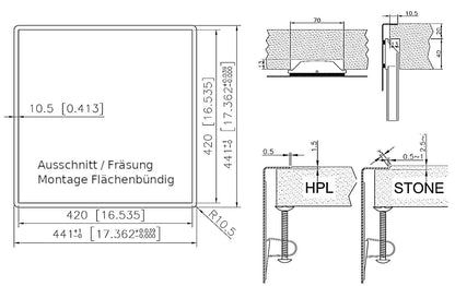 CARESSI 1-Becken Spüle CABLA 60510 ohne Hahnbank / ab 50 cm Schrankbreite / Einbauspüle / Edelstahlspüle