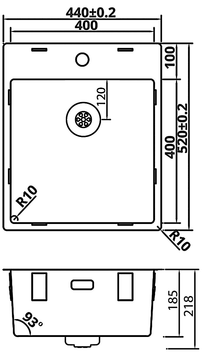 CARESSI 1-Becken Spüle CABLA 60511 mit Hahnbank / ab 50 cm Schrankbreite / Einbauspüle / Edelstahlspüle – Bild 2