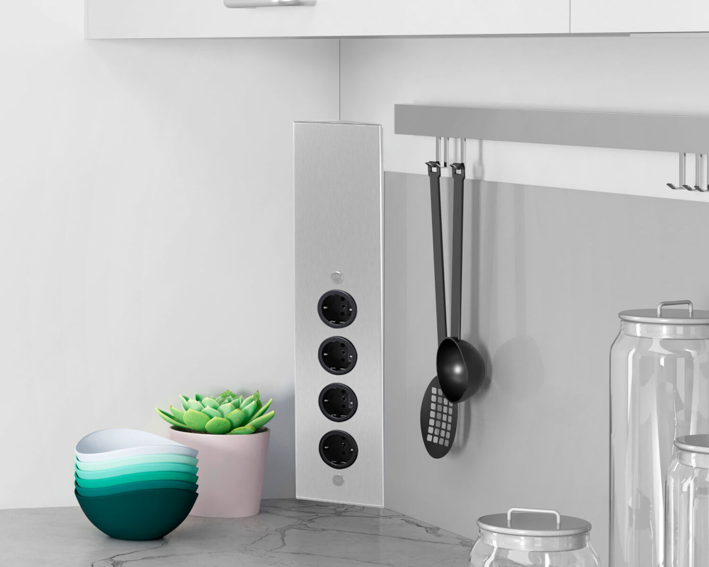 Energie-Ecksäule ST 3007/490 in EDELSTAHL oder SCHWARZ mit 4 Steckplätzen / Mehrfachsteckdose / Ecksteckdose – Bild 5