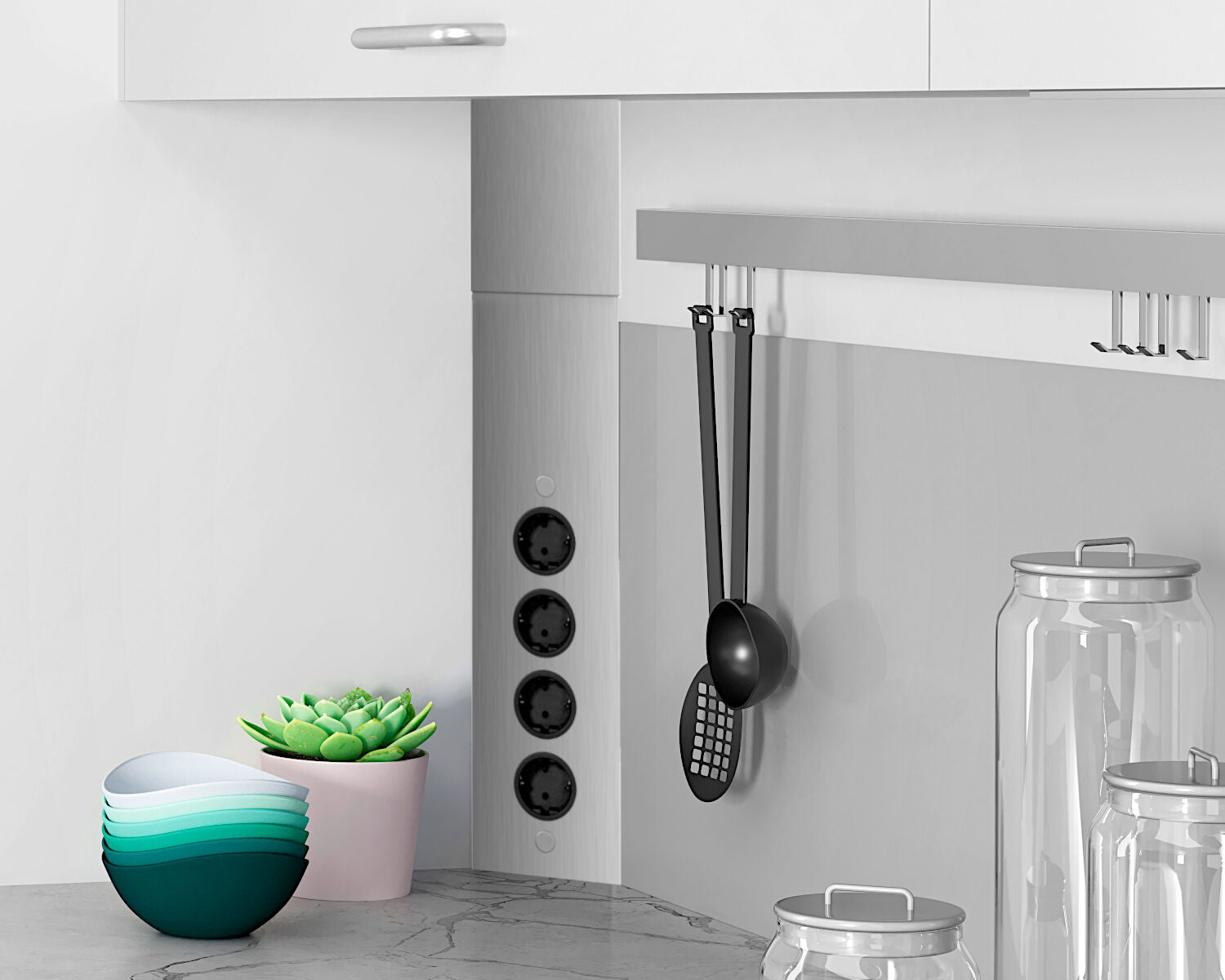 Energie-Ecksäule ST 3007 in EDELSTAHL, ALUMINIUM o. SCHWARZ mit 4 Steckplätzen / Mehrfachsteckdose / Ecksteckdose – Bild 4