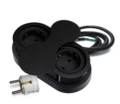THEBO 2-fach Einbausteckdose ST 09 in Schwarz mit drehbarer Abdeckung / IP20