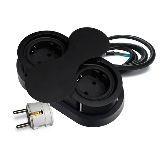THEBO 2-fach Einbausteckdose ST 09 in Schwarz mit drehbarer Abdeckung / IP20