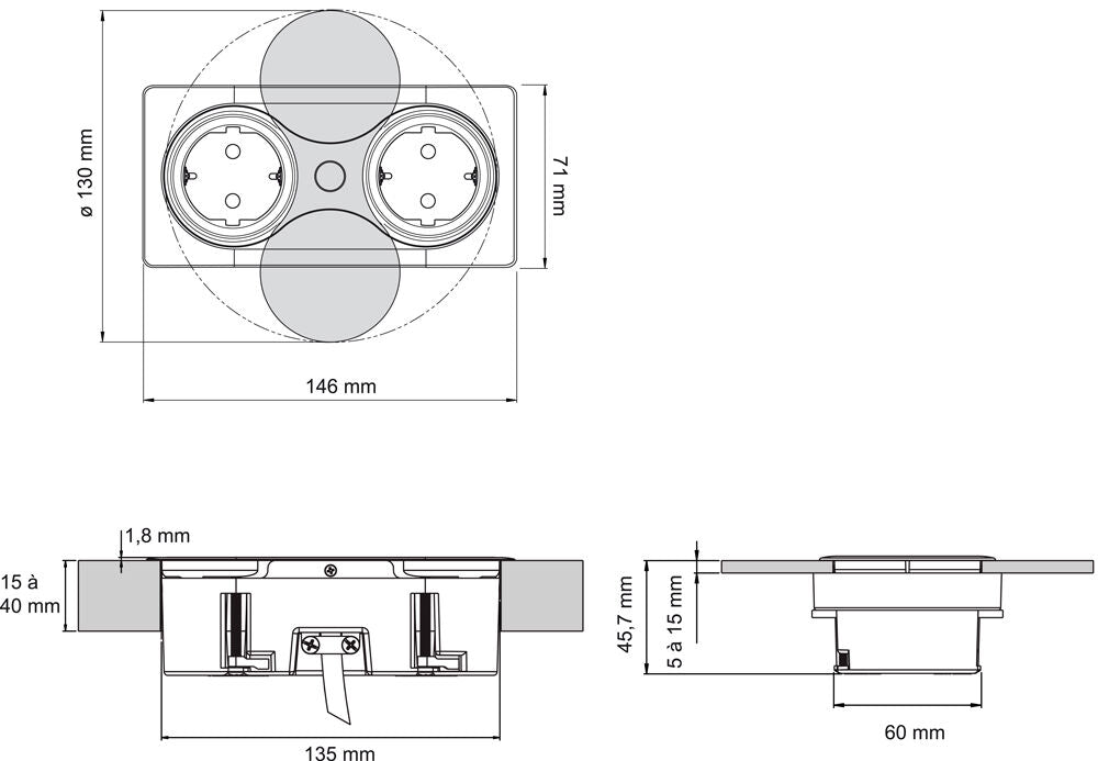 THEBO 2-fach Einbausteckdose ST 09 E mit drehbarer Abdeckung IP20 / Verteilerdose – Bild 2