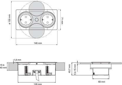 THEBO 2-fach Einbausteckdose ST 09 E mit drehbarer Abdeckung IP20 / Verteilerdose – Bild 2