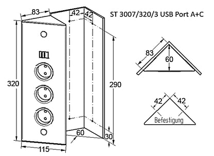 THEBO Energie-Ecksäule ST 3007/320/3 USB A und C / Ecksteckdosen / Steckdosenleiste / Steckdosen – Bild 2