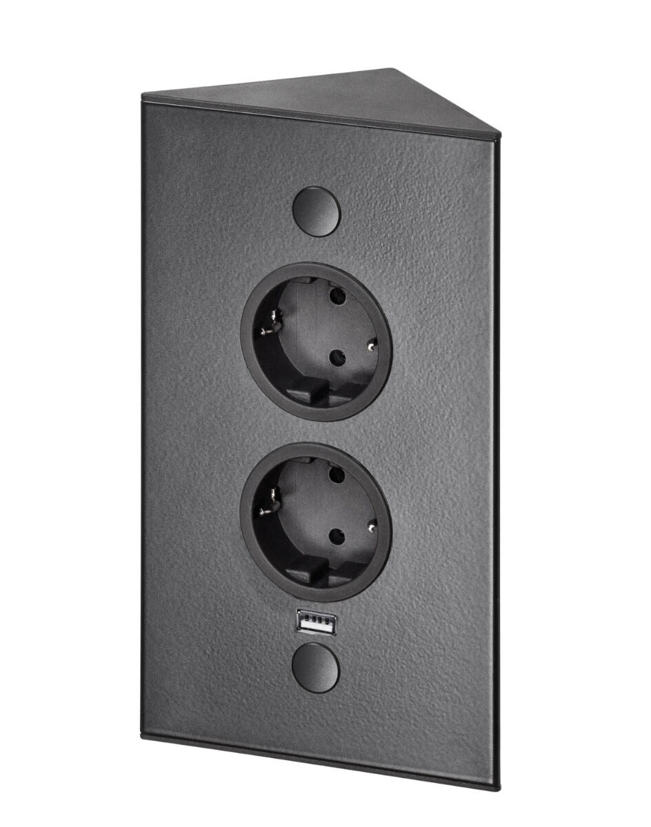 THEBO 2-fach Energie-Ecksäule ST 3007/200/2 in Schwarz mit USB Port / Ecksteckdosen / Steckdosenleiste / Steckdosen