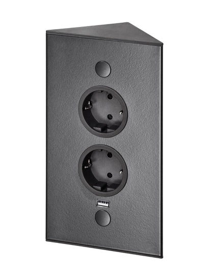 THEBO 2-fach Energie-Ecksäule ST 3007/200/2 in Schwarz mit USB Port / Ecksteckdosen / Steckdosenleiste / Steckdosen