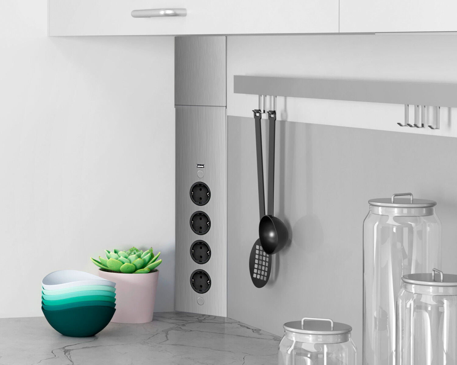 Energie-Ecksäule ST 3007 in EDELSTAHL oder SCHWARZ mit 4 Steckplätzen und USB Port / Mehrfachsteckdose / Ecksteckdose – Bild 5