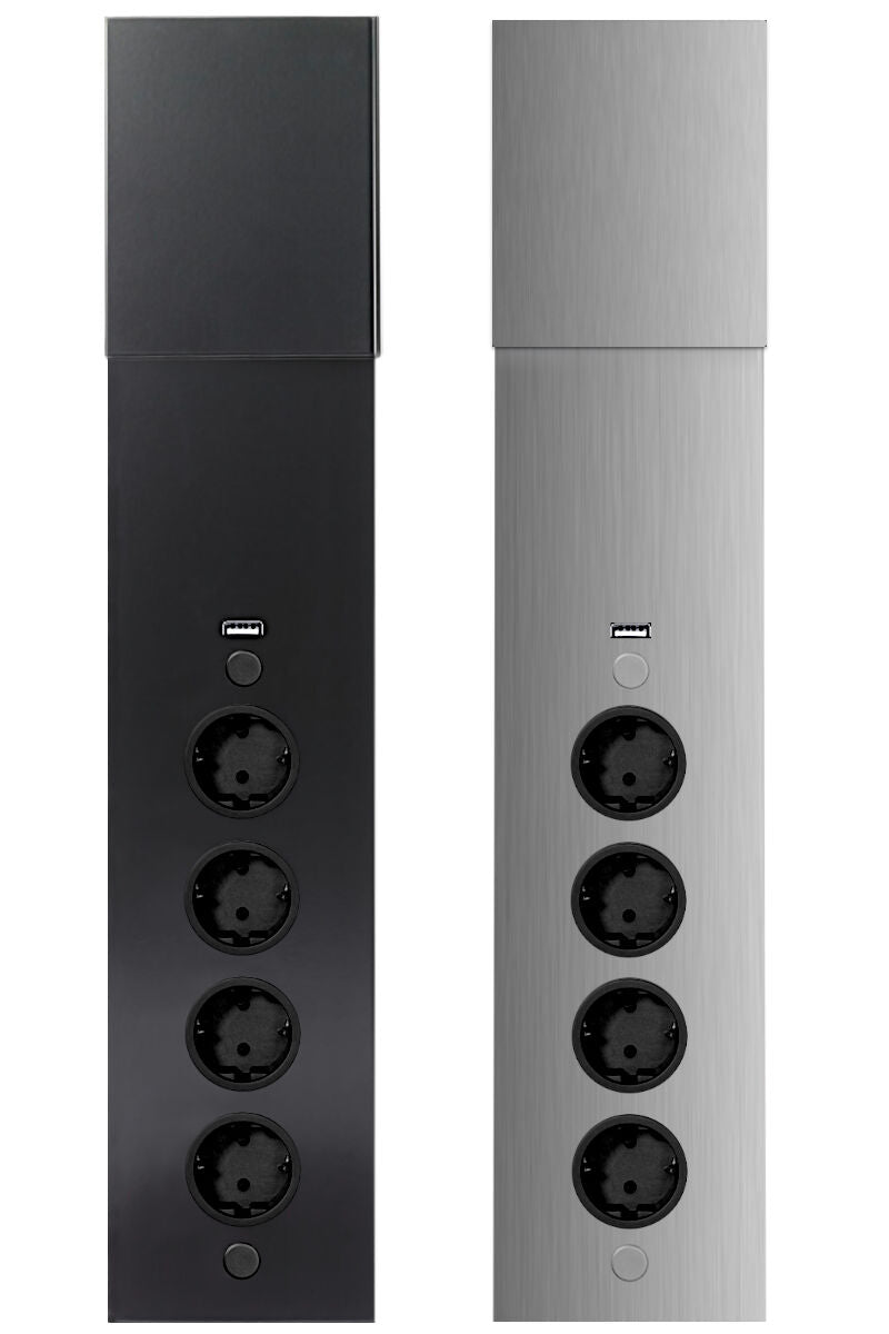 Energie-Ecksäule ST 3007 in EDELSTAHL oder SCHWARZ mit 4 Steckplätzen und USB Port / Mehrfachsteckdose / Ecksteckdose