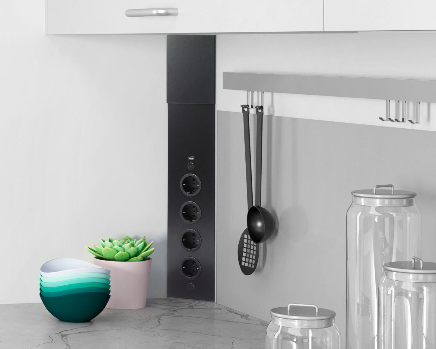 Energie-Ecksäule ST 3007 in EDELSTAHL oder SCHWARZ mit 4 Steckplätzen und USB Port / Mehrfachsteckdose / Ecksteckdose – Bild 8