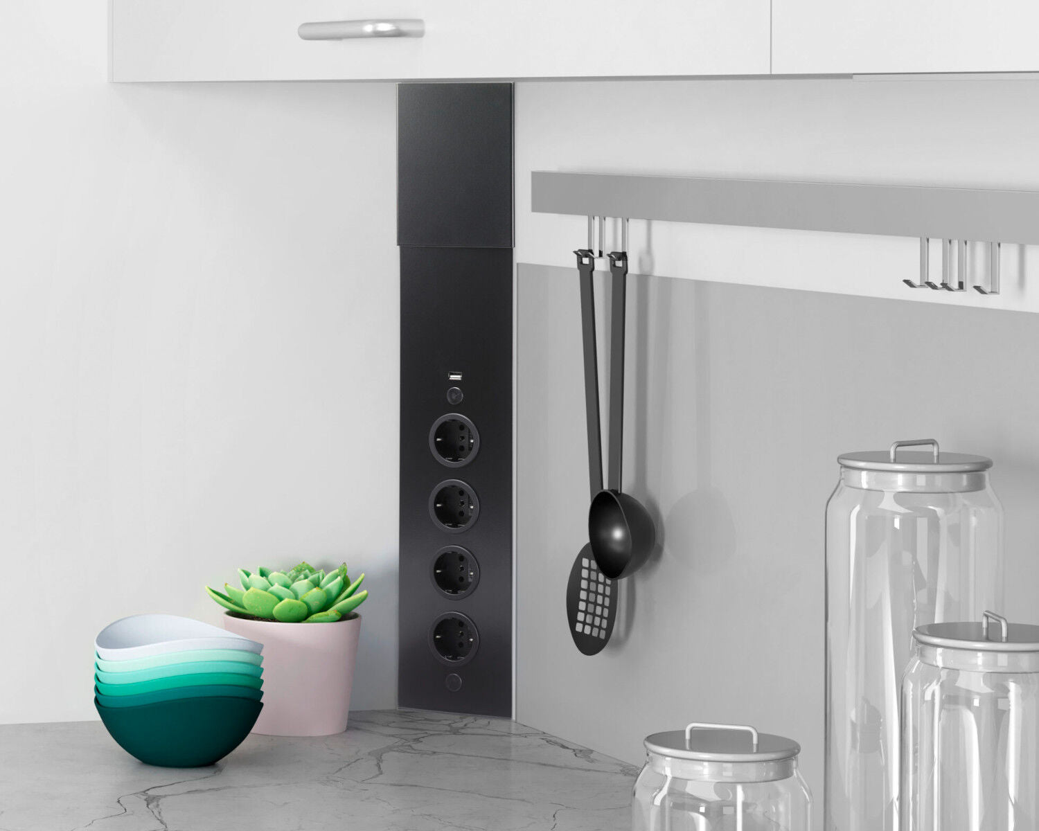 Energie-Ecksäule ST 3007 in EDELSTAHL oder SCHWARZ mit 4 Steckplätzen und USB Port / Mehrfachsteckdose / Ecksteckdose – Bild 8