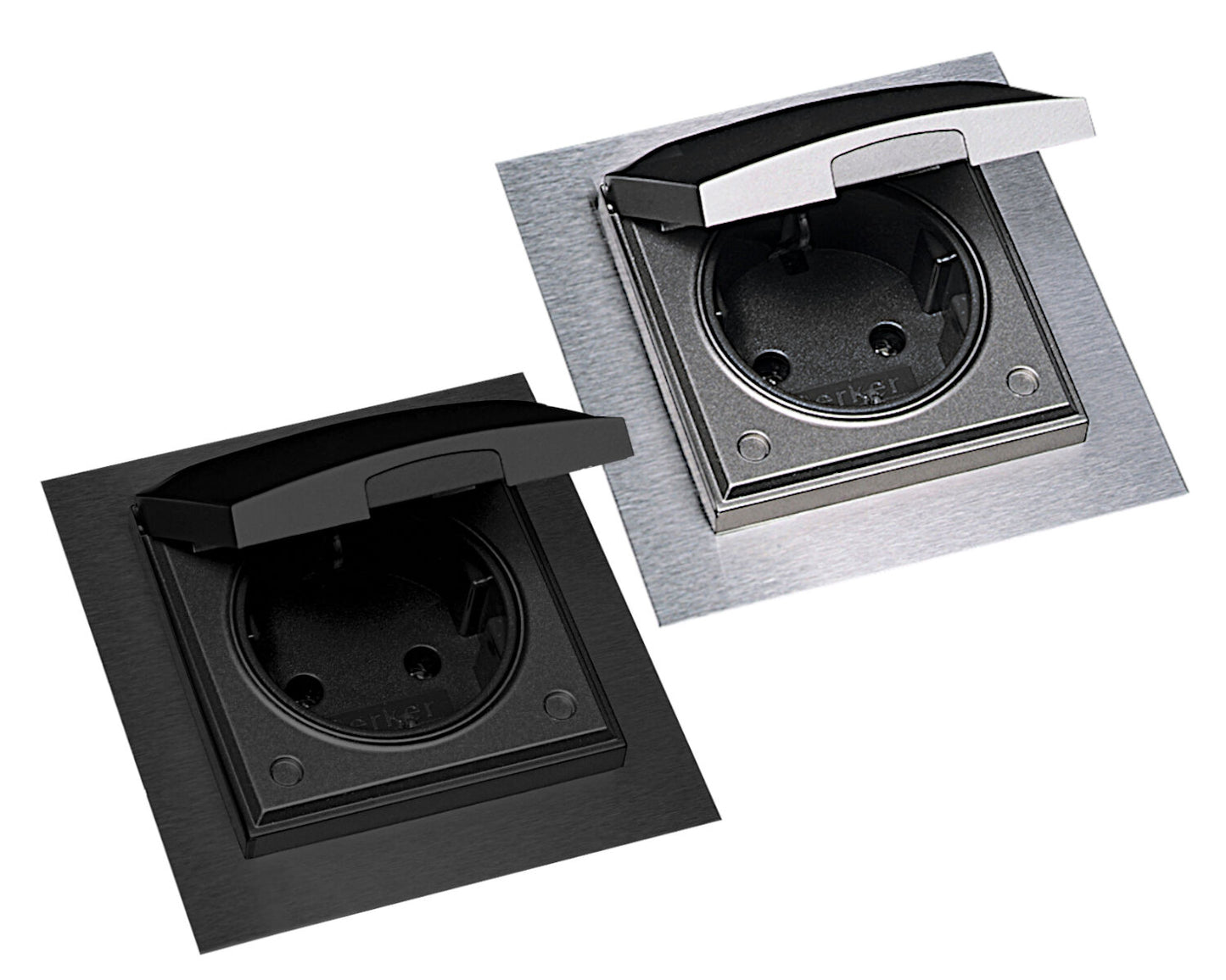 Einzelsteckdose ST 3009 ST/1 in EDELSTAHLFARBIG oder SCHWARZ mit Klappdeckel / Schukosteckdose