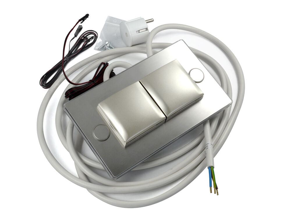 THEBO ST 3020 ST/2 LED Steckdosenelement EDELSTAHL mit LED Hintergrundeleuchtung und Klappdeckel / Schukosteckdosen /…