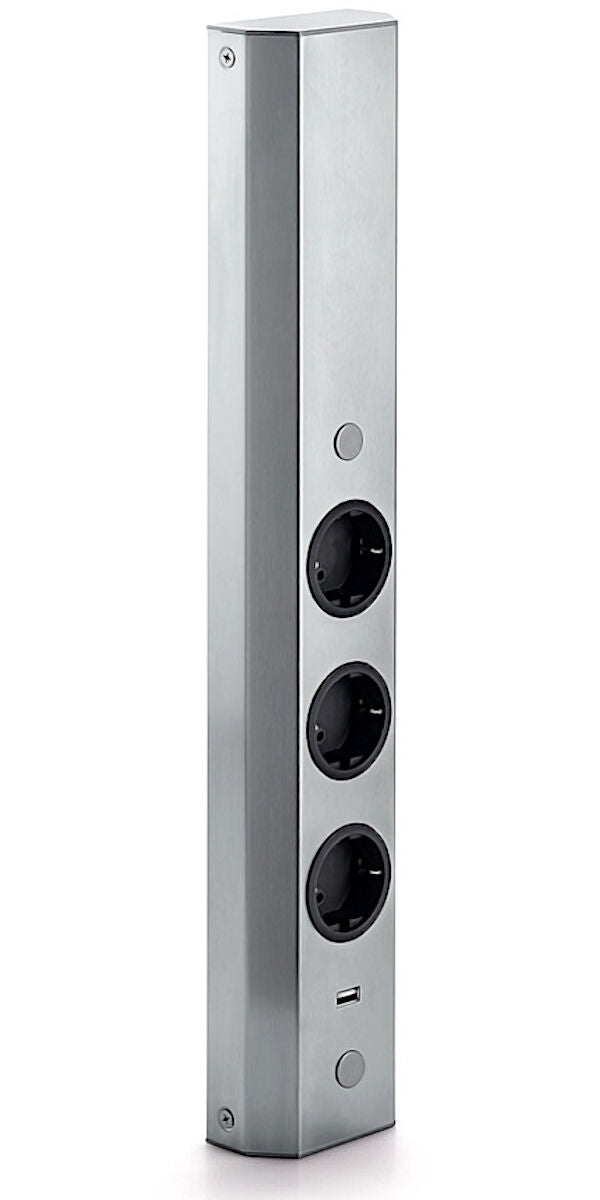 Energiesäule ST 3061/3 USB in EDELSTAHL oder SCHWARZ mit 3 Steckplätzen und USB-Charger / Mehrfachsteckdose – Bild 6