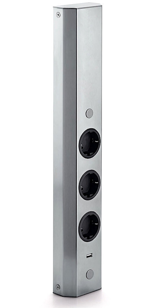 Energiesäule ST 3061/3 USB in EDELSTAHL oder SCHWARZ mit 3 Steckplätzen und USB-Charger / Mehrfachsteckdose – Bild 3