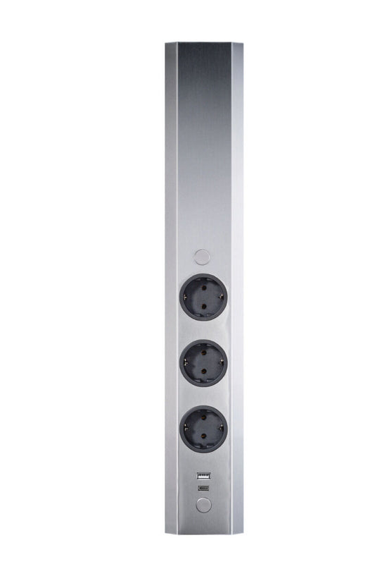 Energiesäule ST 3061/3 USB A+C in EDELSTAHL mit 3 Steckplätzen und USB A+C Charger / Mehrfachsteckdose