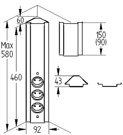 Energie-Ecksäule ST 3072/3 in SCHWARZ mit 3 Steckplätzen / Mehrfachsteckdose / Ecksteckdose – Bild 2