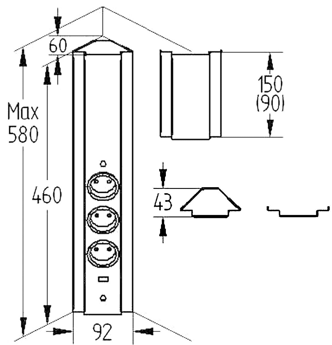 Energie-Ecksäule ST 3072/3 USB in EDELSTAHL mit 3 Steckplätzen / Mehrfachsteckdose / Ecksteckdose – Bild 3
