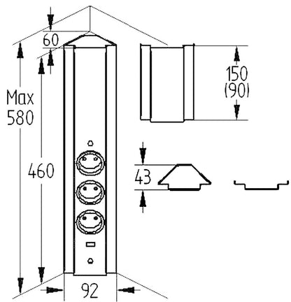 Energie-Ecksäule ST 3072/3 USB in EDELSTAHL mit 3 Steckplätzen / Mehrfachsteckdose / Ecksteckdose – Bild 3