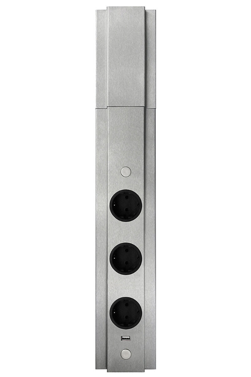 Energie-Ecksäule ST 3072/3 USB in EDELSTAHL mit 3 Steckplätzen / Mehrfachsteckdose / Ecksteckdose