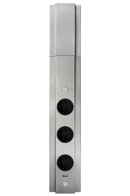 Energie-Ecksäule ST 3072/3 USB in EDELSTAHL mit 3 Steckplätzen / Mehrfachsteckdose / Ecksteckdose
