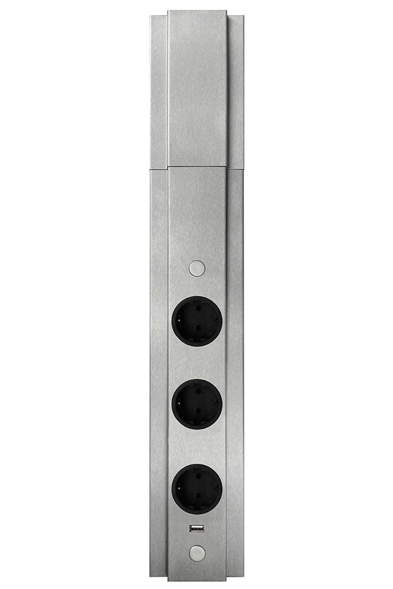 Energie-Ecksäule ST 3072/3 USB in EDELSTAHL mit 3 Steckplätzen / Mehrfachsteckdose / Ecksteckdose