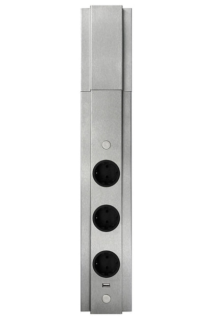 Energie-Ecksäule ST 3072/3 USB in EDELSTAHL mit 3 Steckplätzen / Mehrfachsteckdose / Ecksteckdose