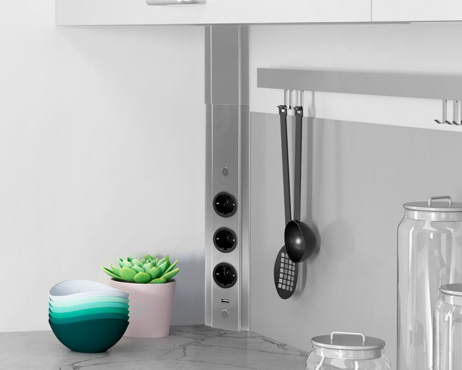 Energie-Ecksäule ST 3072/3 USB in EDELSTAHL mit 3 Steckplätzen / Mehrfachsteckdose / Ecksteckdose – Bild 2
