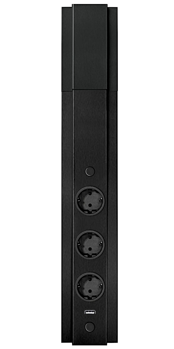 Energie-Ecksäule ST 3072/3 USB in SCHWARZ mit 3 Steckplätzen / Mehrfachsteckdose / Ecksteckdose
