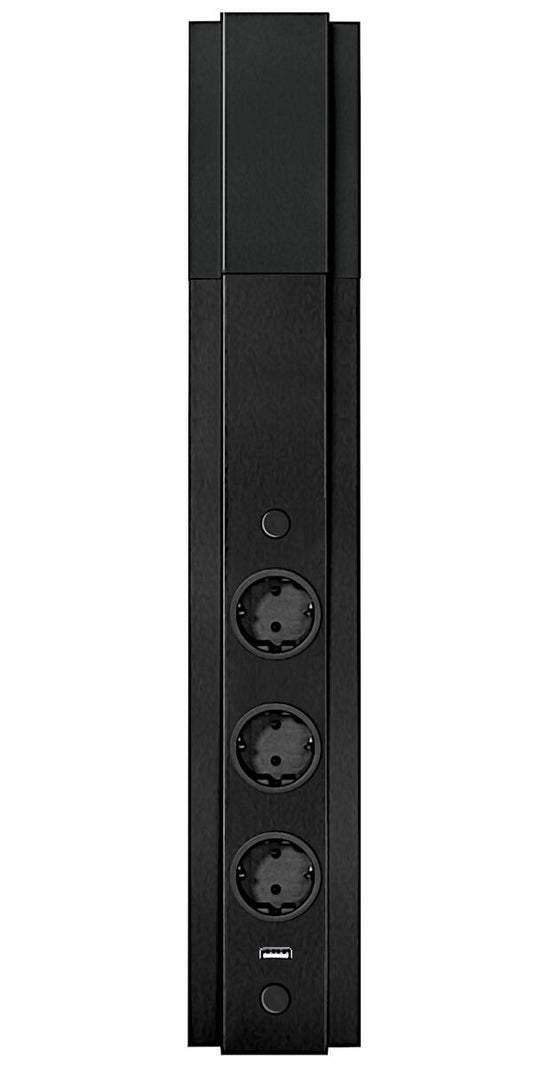 Energie-Ecksäule ST 3072/3 USB in SCHWARZ mit 3 Steckplätzen / Mehrfachsteckdose / Ecksteckdose