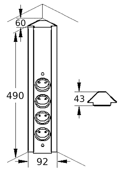 THEBO Energie-Ecksäule ST 3072/490 in Edelstahl oder Schwarz / Mehrfachsteckdose / Ecksteckdose