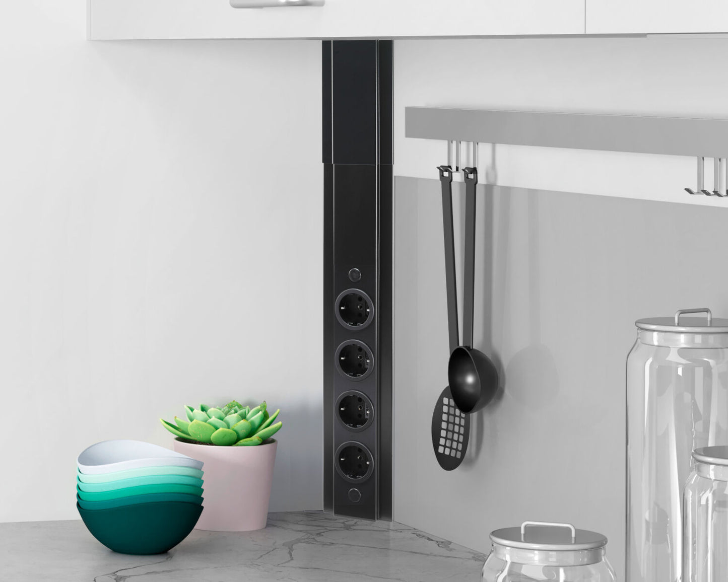 Energie-Ecksäule ST 3072 in SCHWARZ mit 4 Steckplätzen / Mehrfachsteckdose / Ecksteckdose – Bild 4