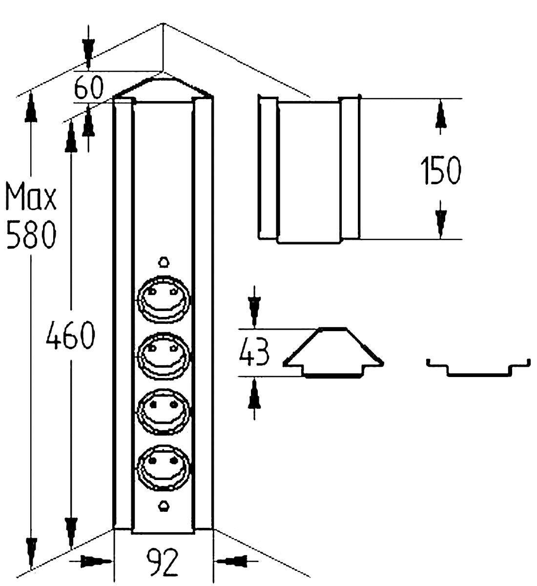 Energie-Ecksäule ST 3072 in SCHWARZ mit 4 Steckplätzen / Mehrfachsteckdose / Ecksteckdose – Bild 2
