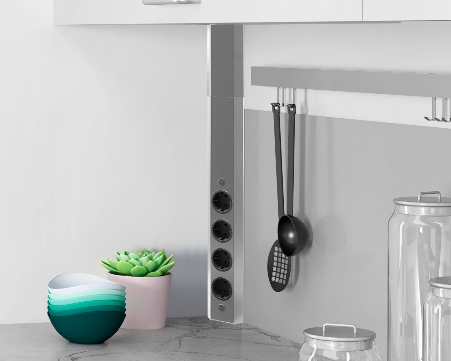 Energie-Ecksäule ST 3081in EDELSTAHL mit 4 Schuko-Steckplätzen / Mehrfachsteckdose / Ecksteckdose