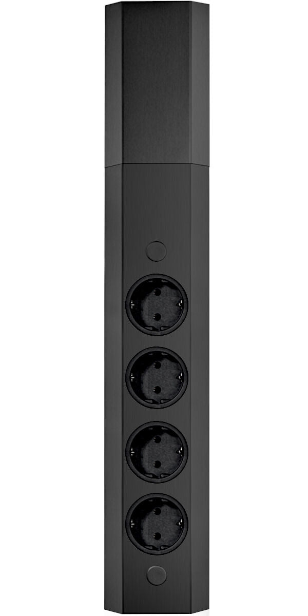Energie-Ecksäule ST 3081 in SCHWARZ mit 4 Schuko-Steckplätzen / Mehrfachsteckdose / Ecksteckdose
