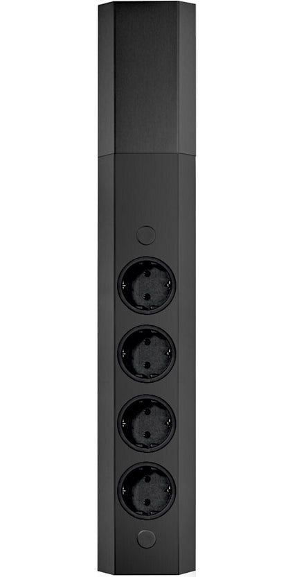 Energie-Ecksäule ST 3081 in SCHWARZ mit 4 Schuko-Steckplätzen / Mehrfachsteckdose / Ecksteckdose