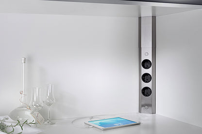 Energie-Ecksäule ST 3081/3 in EDELSTAHL oder SCHWARZ / Mehrfachsteckdose / Ecksteckdose