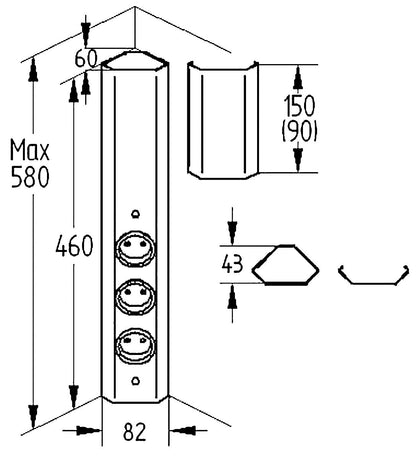 Energie-Ecksäule ST 3081/3 in EDELSTAHL oder SCHWARZ / Mehrfachsteckdose / Ecksteckdose – Bild 2