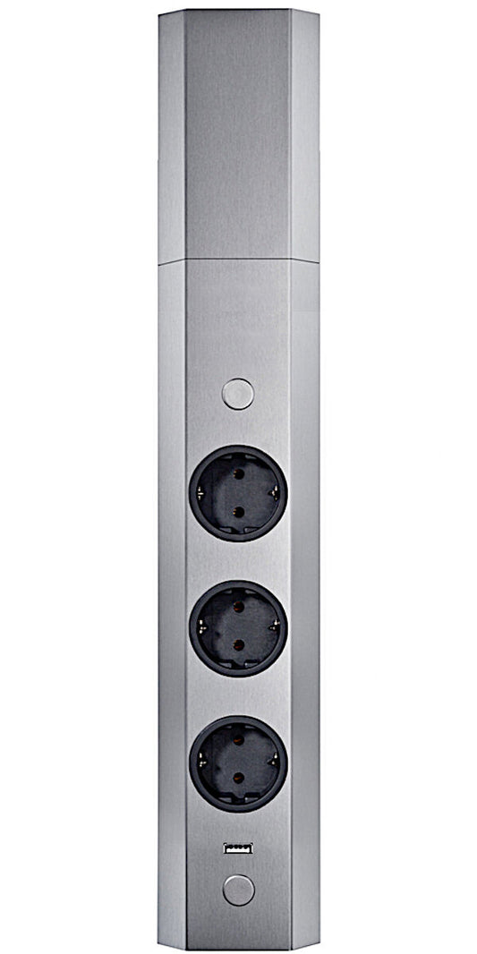 THEBO Energie-Ecksäule ST 3081/3 USB in EDELSTAHL oder SCHWARZ / Mehrfachsteckdose / Ecksteckdose – Bild 3
