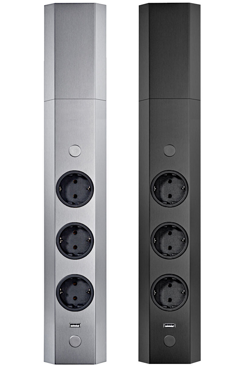 THEBO Energie-Ecksäule ST 3081/3 USB in EDELSTAHL oder SCHWARZ / Mehrfachsteckdose / Ecksteckdose