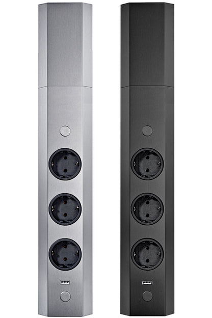 THEBO Energie-Ecksäule ST 3081/3 USB in EDELSTAHL oder SCHWARZ / Mehrfachsteckdose / Ecksteckdose