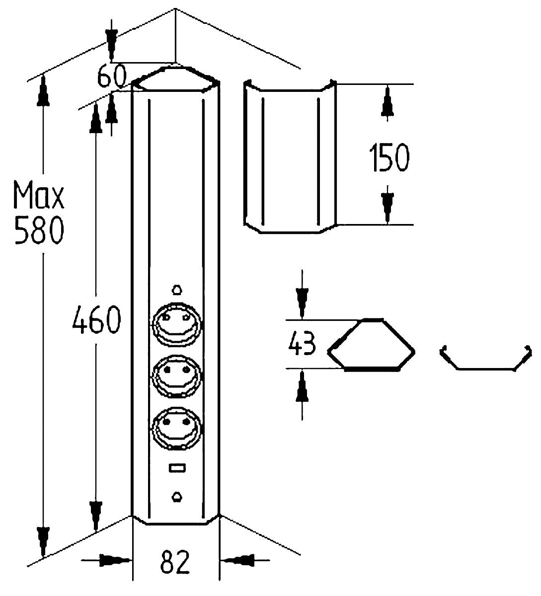 THEBO Energie-Ecksäule ST 3081/3 USB in EDELSTAHL oder SCHWARZ / Mehrfachsteckdose / Ecksteckdose – Bild 2