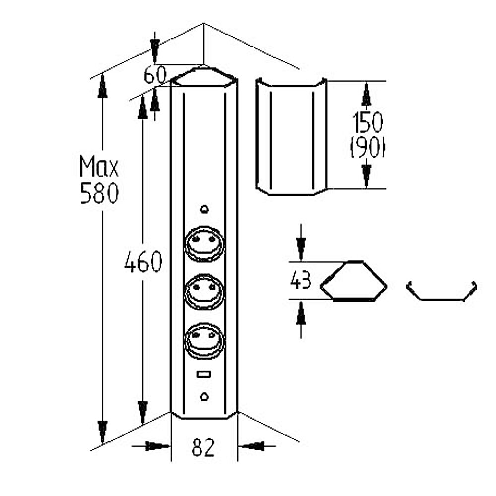 THEBO Energie-Ecksäule ST 3081/3-CH - Schweizer Norm - mit 3 Steckplätzen und USB Ladestation – Bild 2