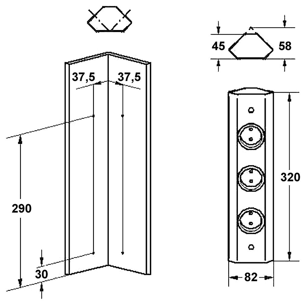 THEBO Energie-Ecksäule ST 3081/320 mit drei Schuko-Steckplätzen / Mehrfachsteckdose / Ecksteckdose – Bild 2
