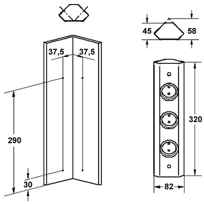 THEBO Energie-Ecksäule ST 3081/320 mit drei Schuko-Steckplätzen / Mehrfachsteckdose / Ecksteckdose – Bild 2
