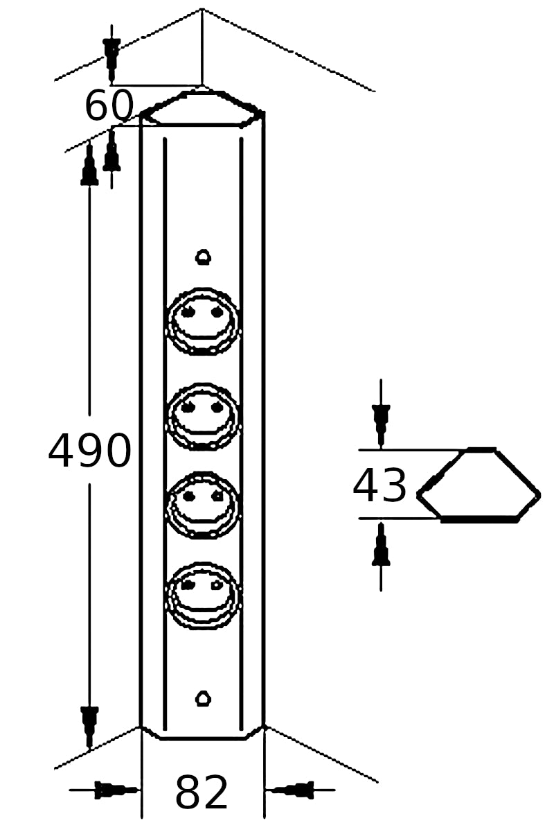 Energie-Ecksäule ST 3081/490 in EDELSTAHL oder SCHWARZ / Mehrfachsteckdose / Ecksteckdose