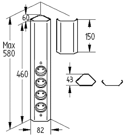 Energie-Ecksäule ST 3081 in SCHWARZ mit 4 Schuko-Steckplätzen / Mehrfachsteckdose / Ecksteckdose – Bild 2