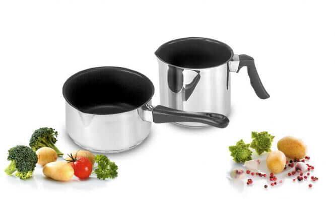 Karl Krüger 2112B Milchtopf 12 cm Edelstahl mit Antihaftbeschichtung und Ausguss, Inhalt 1,0 Liter / Milch-Topf / INDUKTION