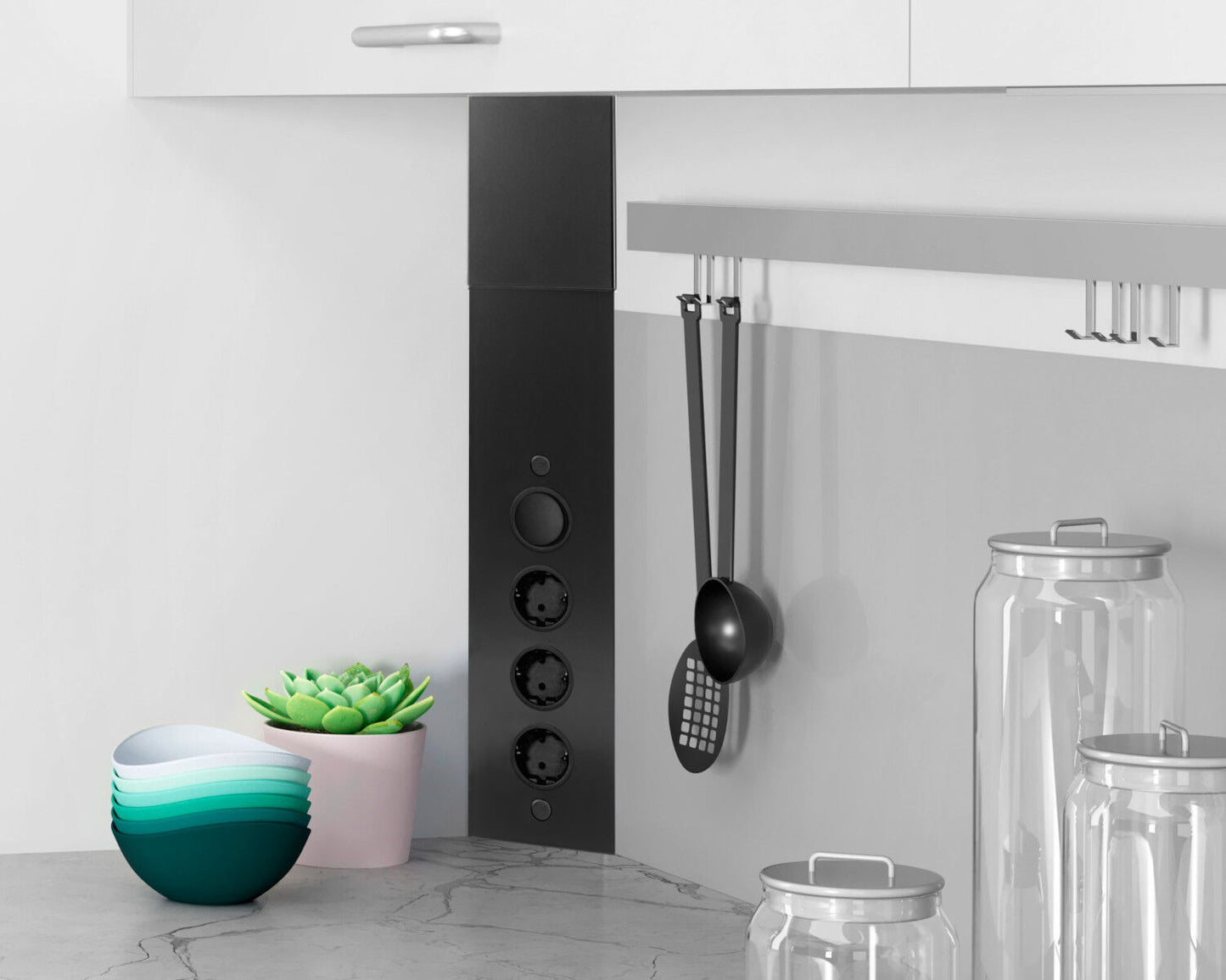 Energie-Ecksäule STS 3007 in SCHWARZ mit 3 Steckplätzen und Schalter für Licht / Mehrfachsteckdose / Ecksteckdose – Bild 3