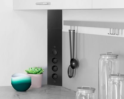 Energie-Ecksäule STS 3007 in SCHWARZ mit 3 Steckplätzen und Schalter für Licht / Mehrfachsteckdose / Ecksteckdose – Bild 3